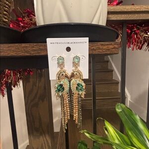 White House Black Market Gold and Green Parrot Earrings